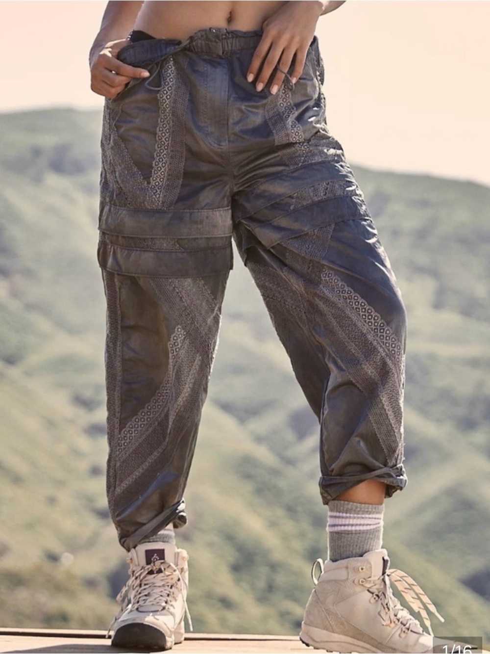 Free People Movement Trailhead Lace Panel Utility Cargo Pants Gray S‎